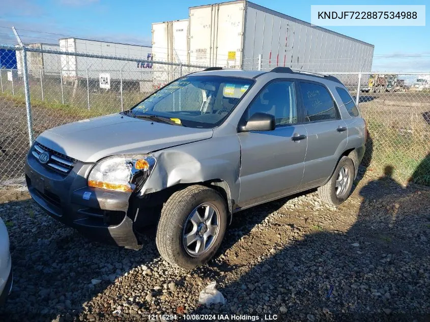 2008 Kia Sportage Lx VIN: KNDJF722887534988 Lot: 12116294