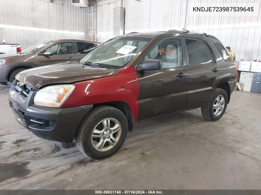 2008 Kia Sportage Lx V6 VIN: KNDJE723987539645 Lot: 39831748