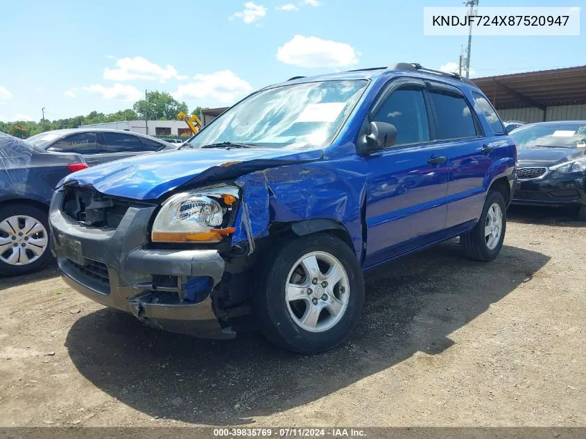 2008 Kia Sportage Lx VIN: KNDJF724X87520947 Lot: 39835769