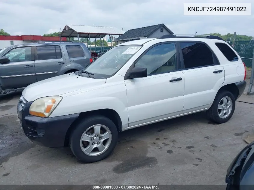 2008 Kia Sportage Lx VIN: KNDJF724987491022 Lot: 39981500