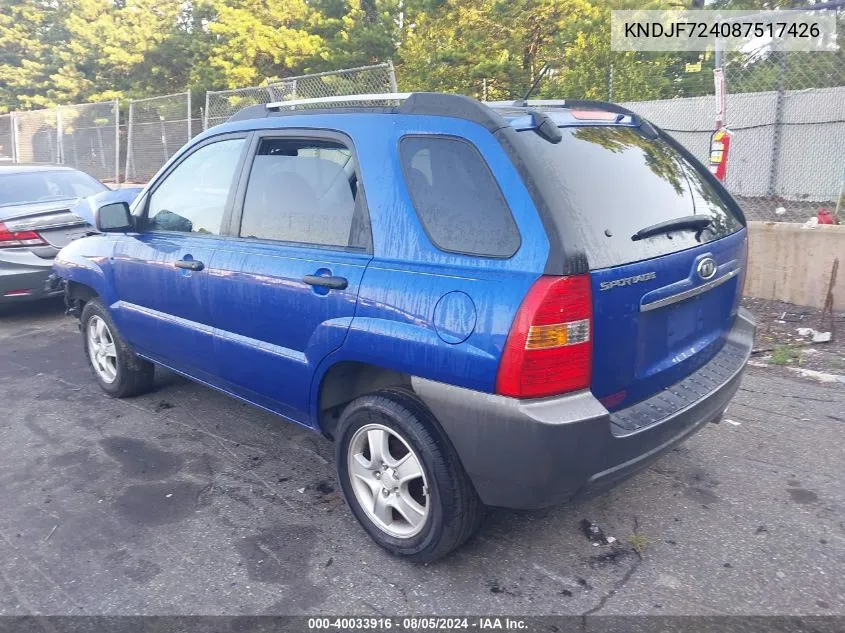 KNDJF724087517426 2008 Kia Sportage Lx