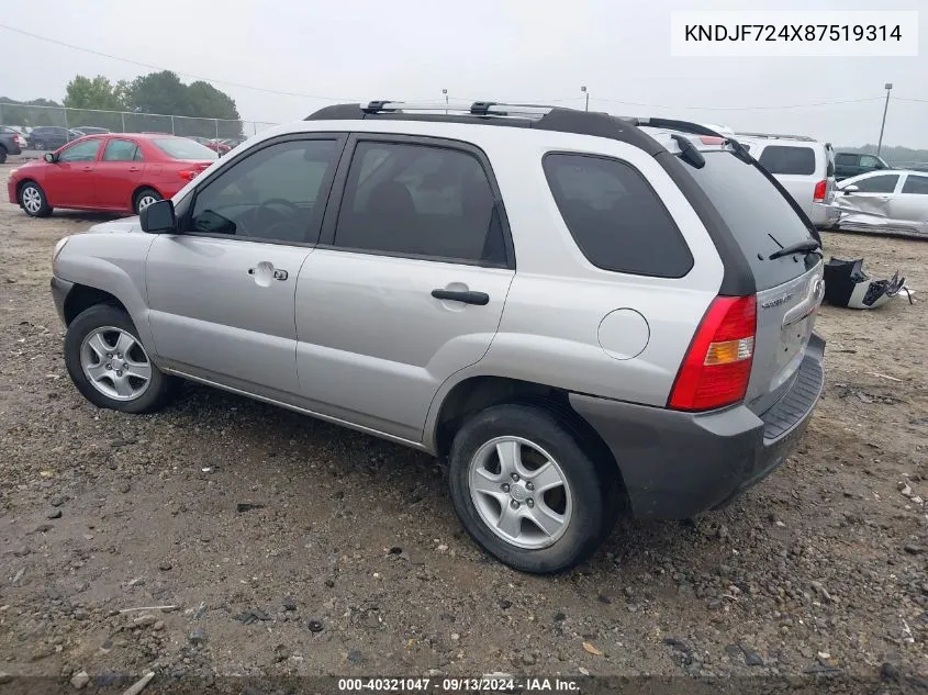 KNDJF724X87519314 2008 Kia Sportage Lx