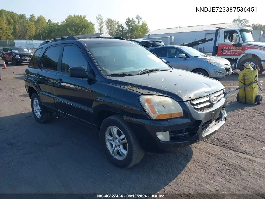 2008 Kia Sportage Ex V6 VIN: KNDJE723387536451 Lot: 40327454