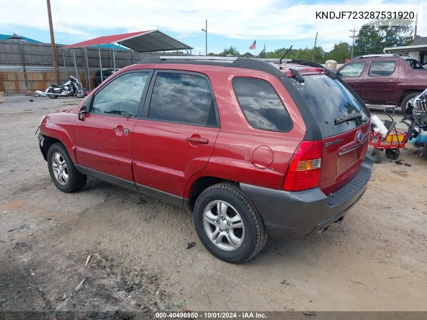 2008 Kia Sportage Ex V6 VIN: KNDJF723287531920 Lot: 40496950