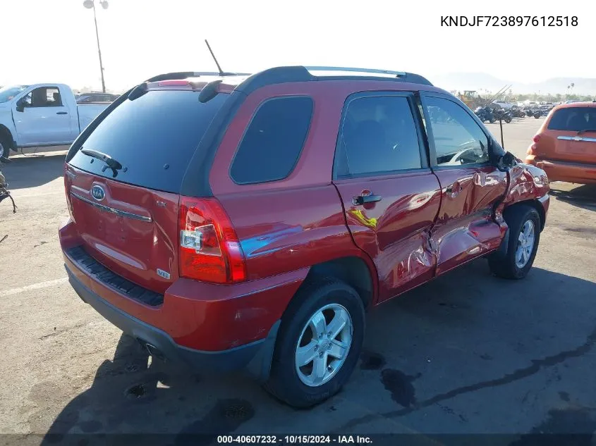 2009 Kia Sportage Lx V6 VIN: KNDJF723897612518 Lot: 40607232