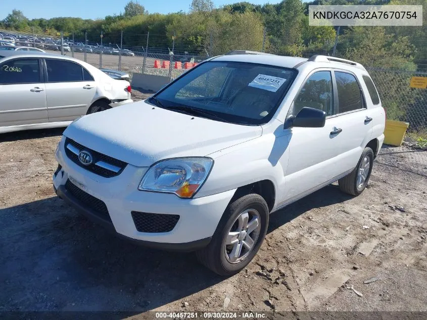 2010 Kia Sportage Lx VIN: KNDKGCA32A7670754 Lot: 40457251