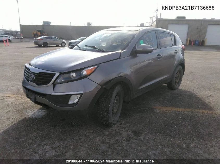 2011 Kia Sportage Lx VIN: KNDPB3A21B7136688 Lot: 20180644