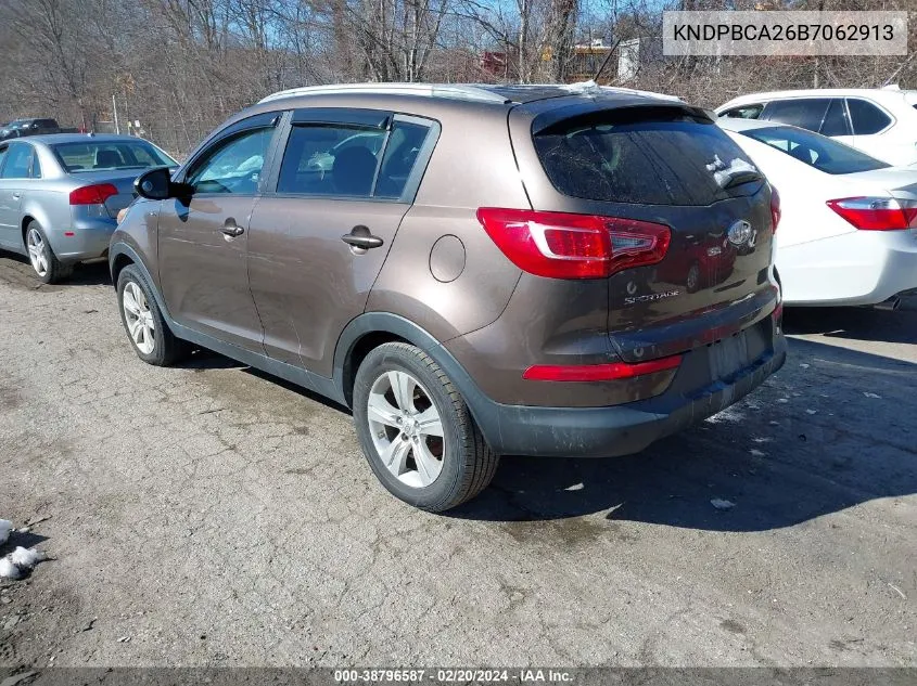 2011 Kia Sportage Lx VIN: KNDPBCA26B7062913 Lot: 38796587