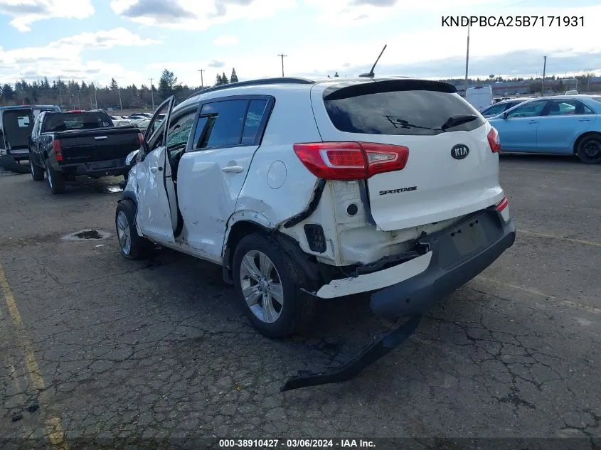 2011 Kia Sportage Lx VIN: KNDPBCA25B7171931 Lot: 38910427