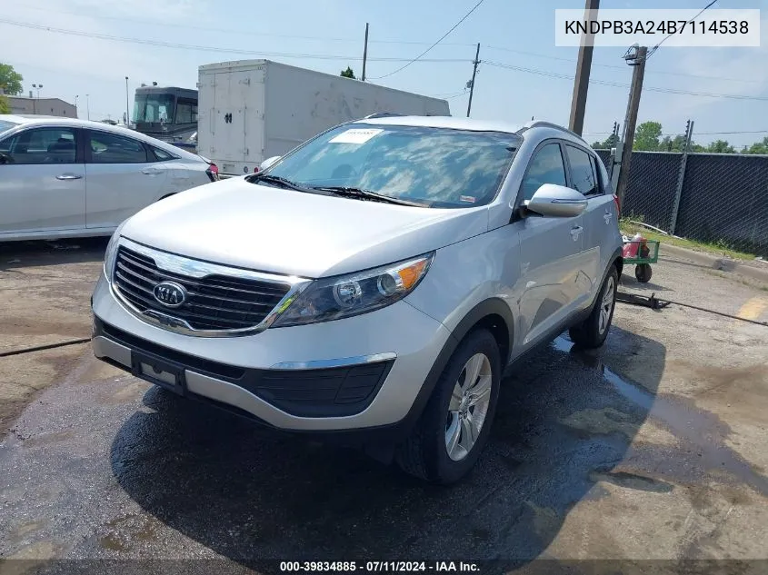 2011 Kia Sportage Lx VIN: KNDPB3A24B7114538 Lot: 39834885