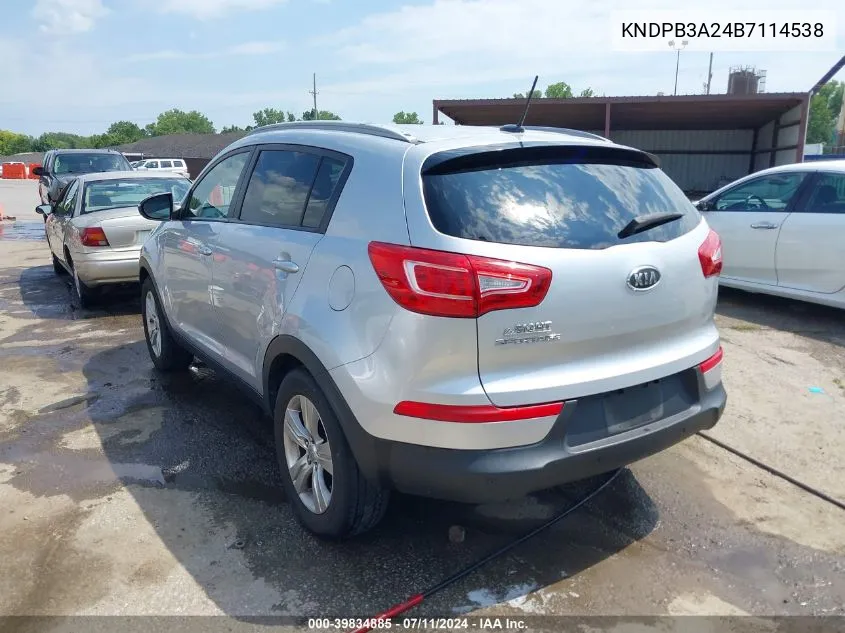 2011 Kia Sportage Lx VIN: KNDPB3A24B7114538 Lot: 39834885