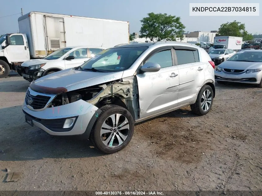 2011 Kia Sportage Ex VIN: KNDPCCA22B7034815 Lot: 40130375