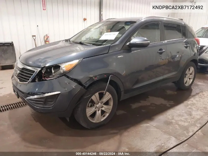 2011 Kia Sportage Lx VIN: KNDPBCA2XB7172492 Lot: 40144246