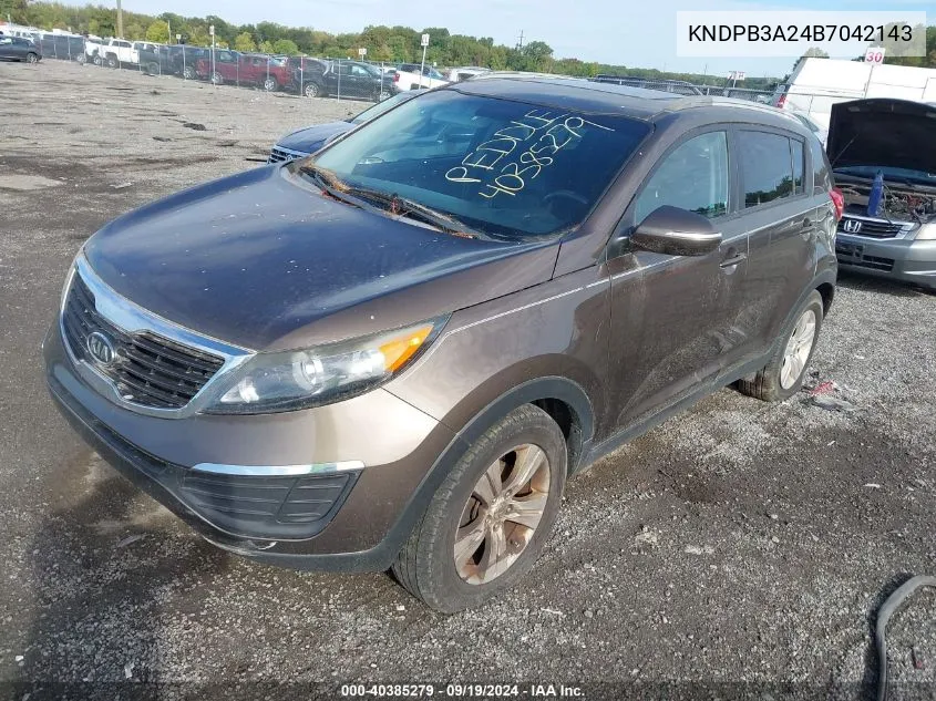 2011 Kia Sportage Lx VIN: KNDPB3A24B7042143 Lot: 40385279