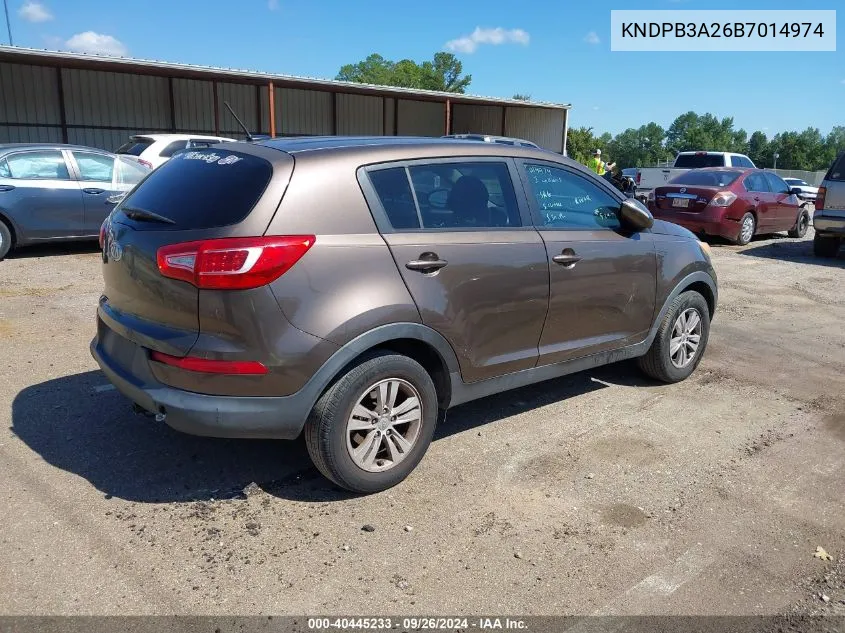 2011 Kia Sportage Lx VIN: KNDPB3A26B7014974 Lot: 40445233