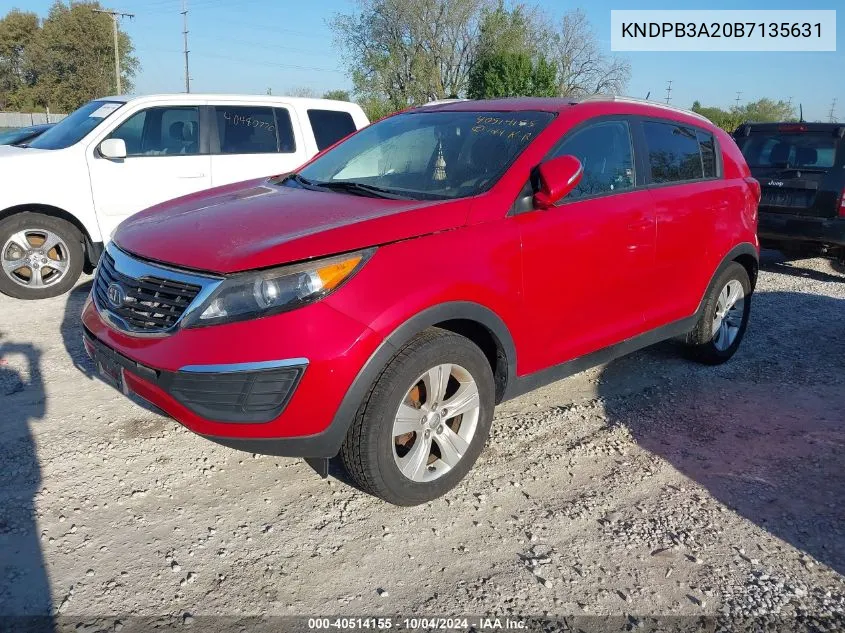 2011 Kia Sportage Lx VIN: KNDPB3A20B7135631 Lot: 40514155