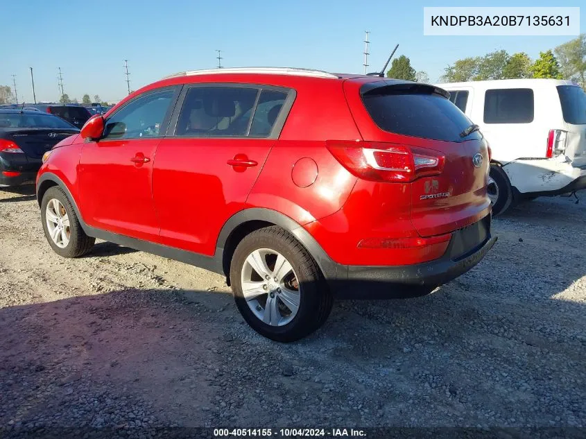 2011 Kia Sportage Lx VIN: KNDPB3A20B7135631 Lot: 40514155