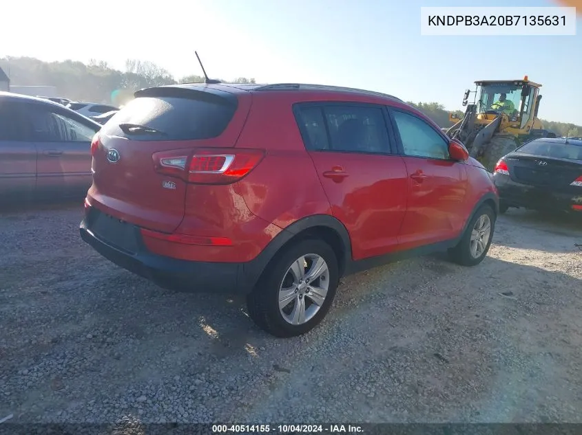 2011 Kia Sportage Lx VIN: KNDPB3A20B7135631 Lot: 40514155