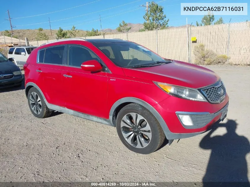 2011 Kia Sportage Sx VIN: KNDPCCA62B7116031 Lot: 40514269