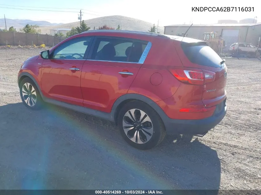 2011 Kia Sportage Sx VIN: KNDPCCA62B7116031 Lot: 40514269