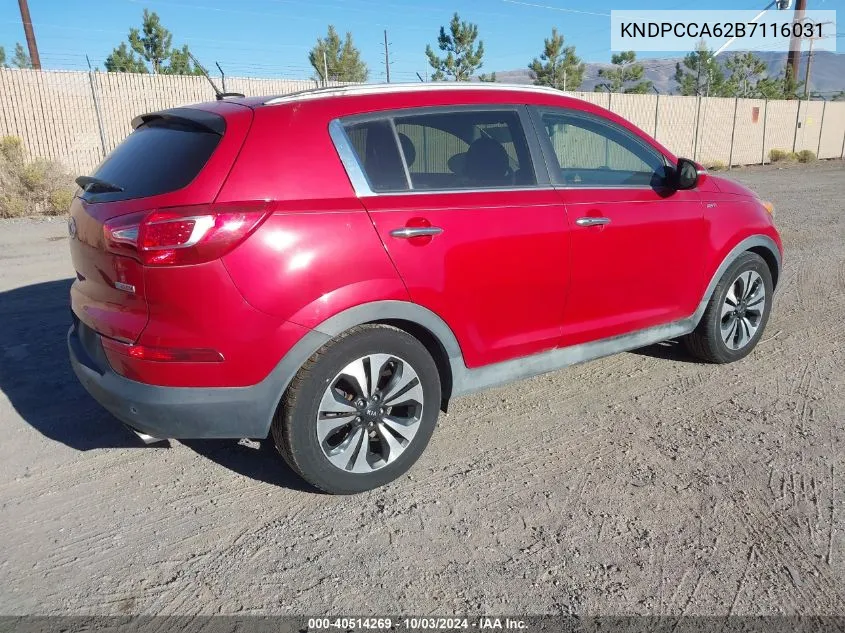 2011 Kia Sportage Sx VIN: KNDPCCA62B7116031 Lot: 40514269