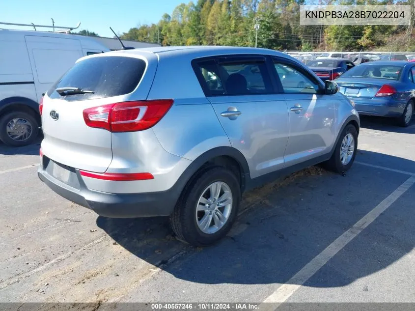 2011 Kia Sportage Lx VIN: KNDPB3A28B7022204 Lot: 40557246