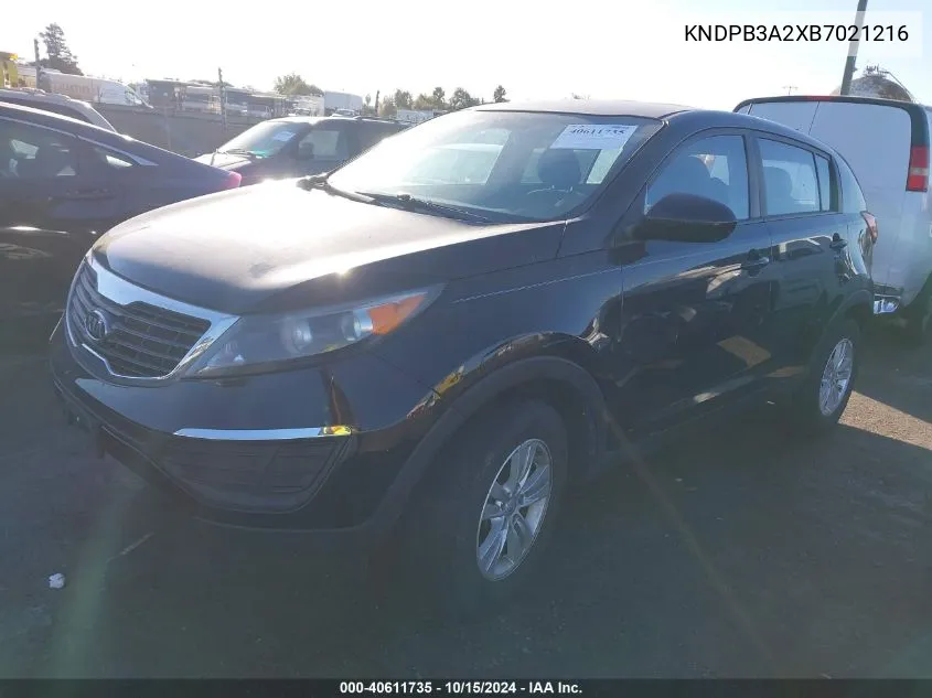 2011 Kia Sportage VIN: KNDPB3A2XB7021216 Lot: 40611735