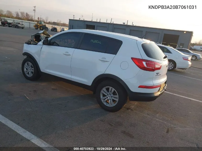 2011 Kia Sportage Lx VIN: KNDPB3A20B7061031 Lot: 40703923