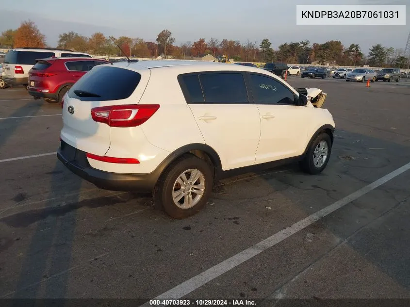 2011 Kia Sportage Lx VIN: KNDPB3A20B7061031 Lot: 40703923