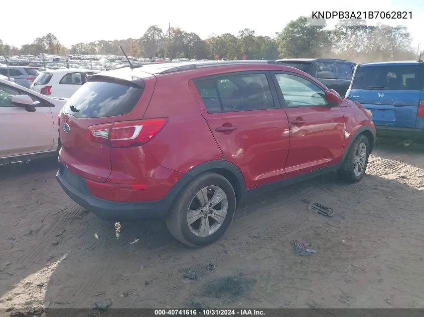 2011 Kia Sportage Lx VIN: KNDPB3A21B7062821 Lot: 40741616