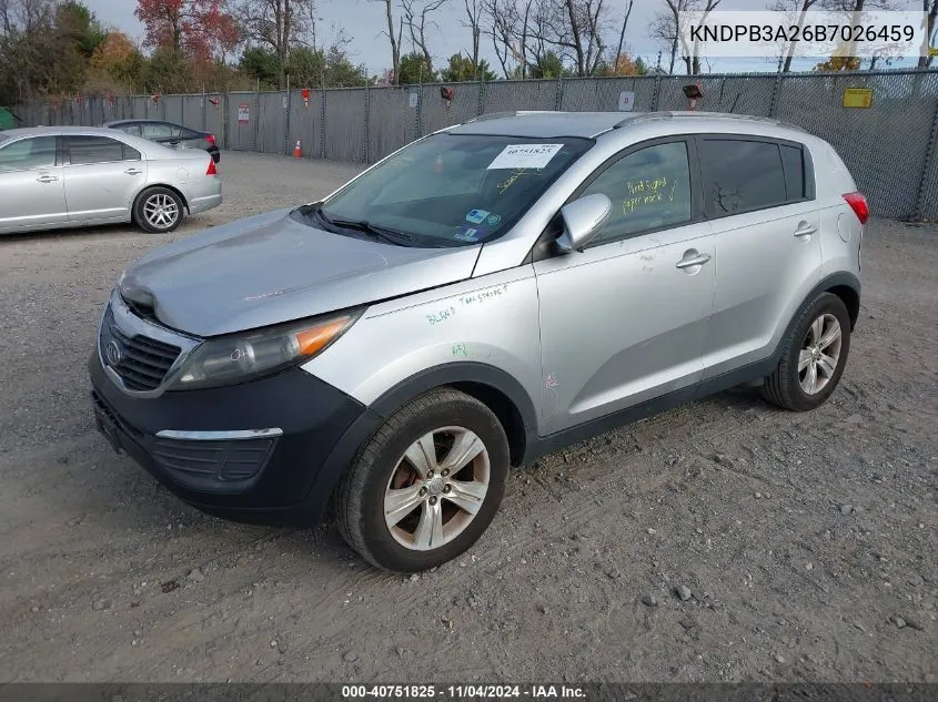 2011 Kia Sportage Lx VIN: KNDPB3A26B7026459 Lot: 40751825