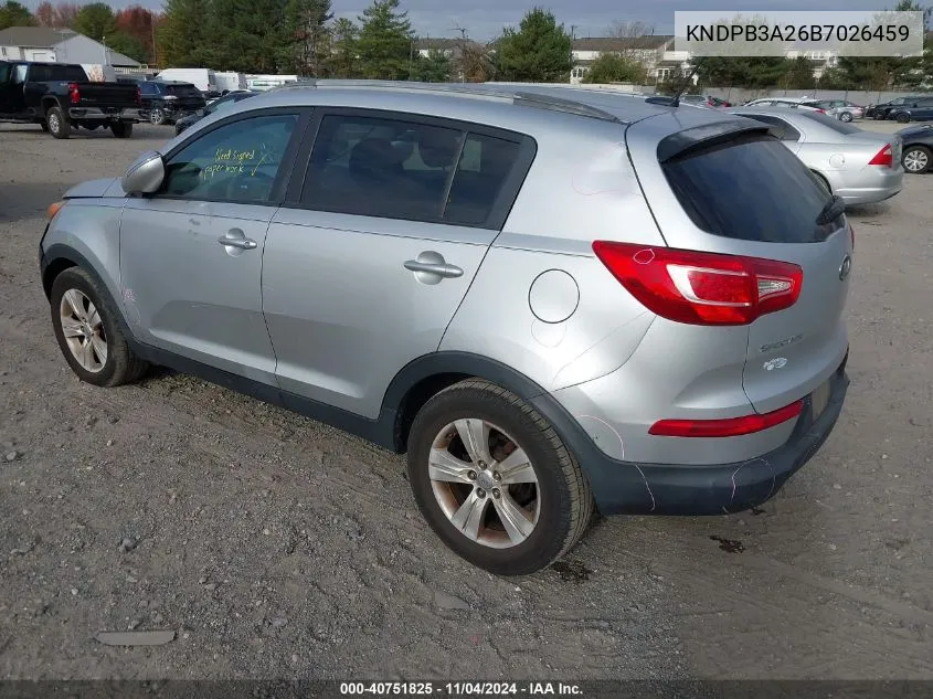 2011 Kia Sportage Lx VIN: KNDPB3A26B7026459 Lot: 40751825