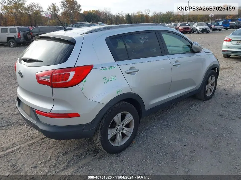 2011 Kia Sportage Lx VIN: KNDPB3A26B7026459 Lot: 40751825