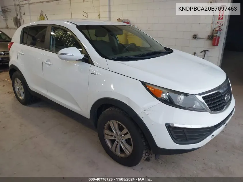 2011 Kia Sportage Lx VIN: KNDPBCA20B7097463 Lot: 40776726