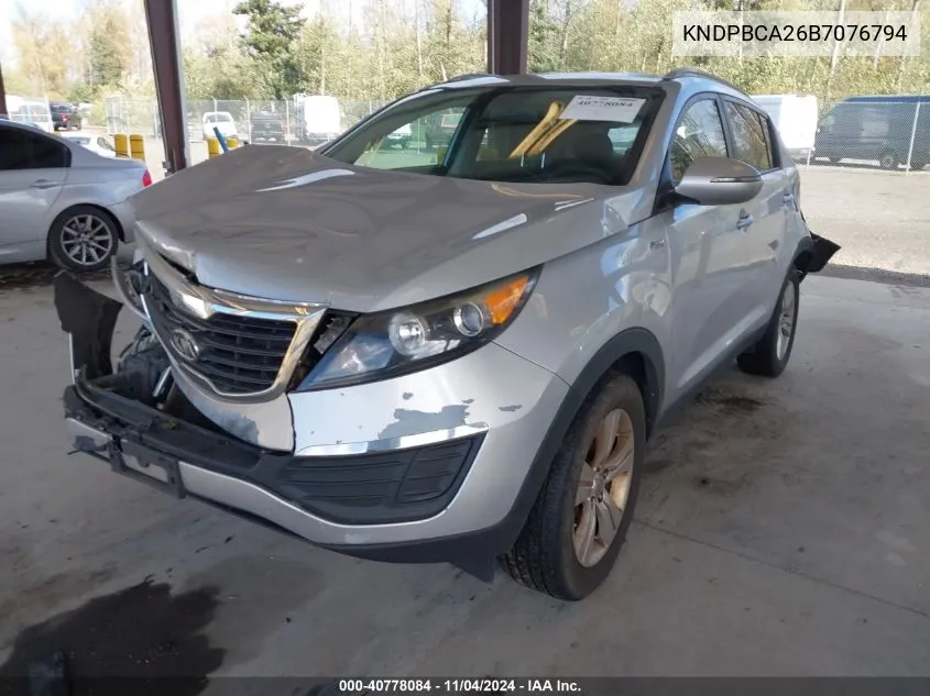 2011 Kia Sportage Lx VIN: KNDPBCA26B7076794 Lot: 40778084