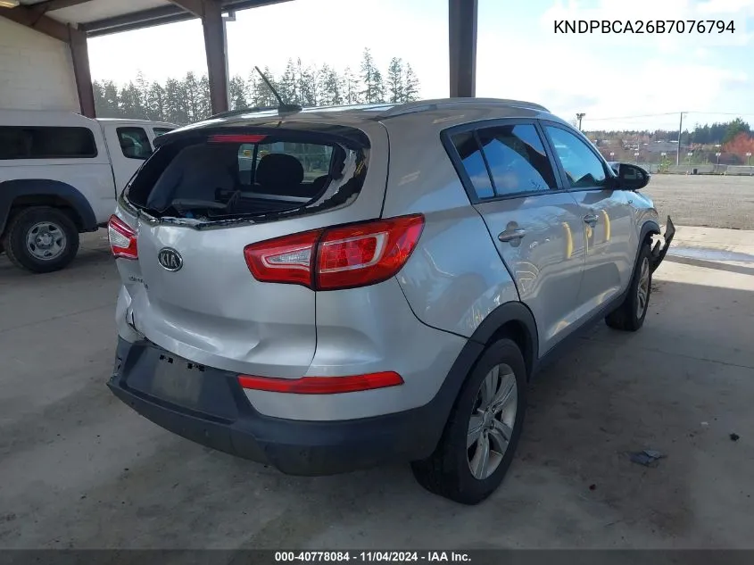 2011 Kia Sportage Lx VIN: KNDPBCA26B7076794 Lot: 40778084