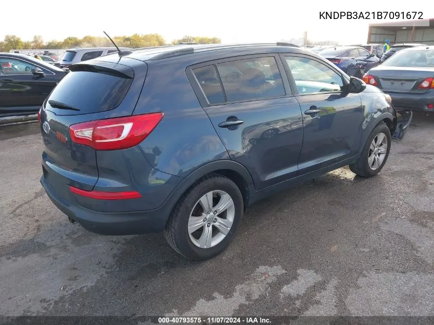 2011 Kia Sportage Lx VIN: KNDPB3A21B7091672 Lot: 40793575