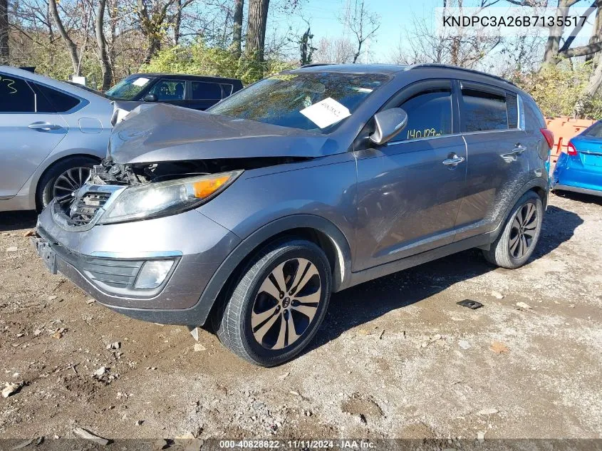 2011 Kia Sportage Ex VIN: KNDPC3A26B7135517 Lot: 40828822