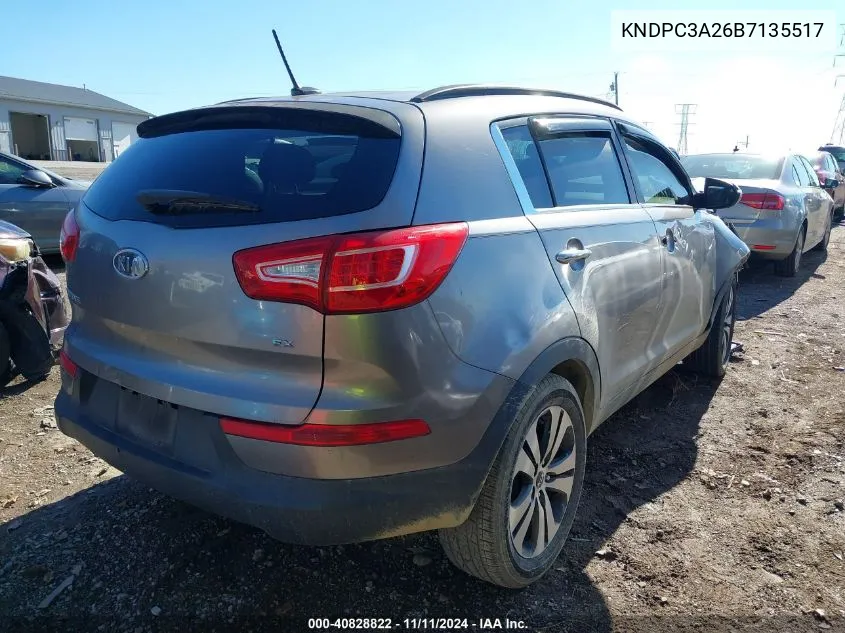 2011 Kia Sportage Ex VIN: KNDPC3A26B7135517 Lot: 40828822