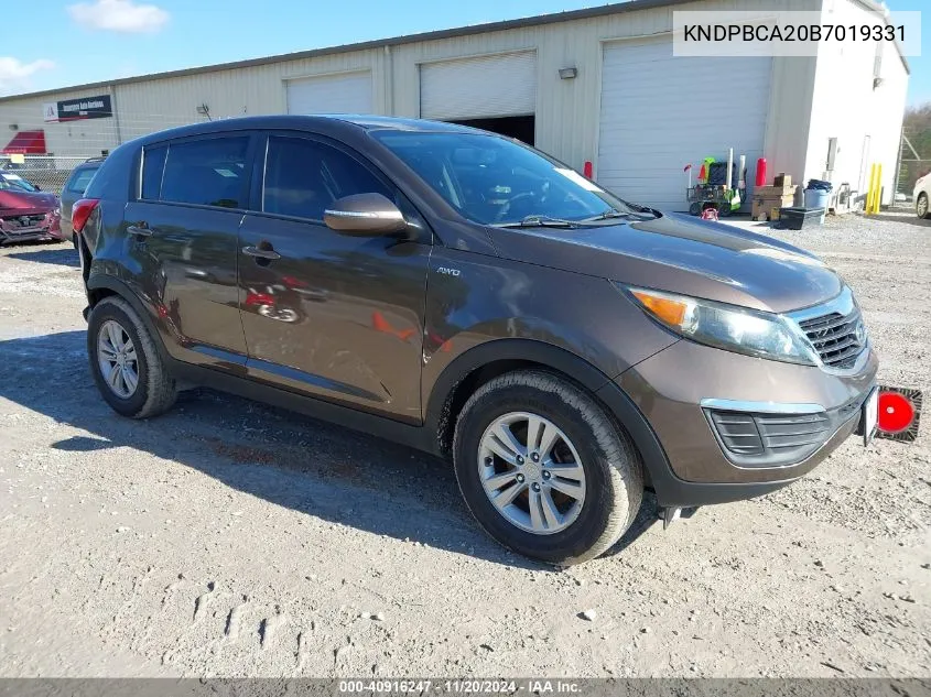 2011 Kia Sportage Lx VIN: KNDPBCA20B7019331 Lot: 40916247