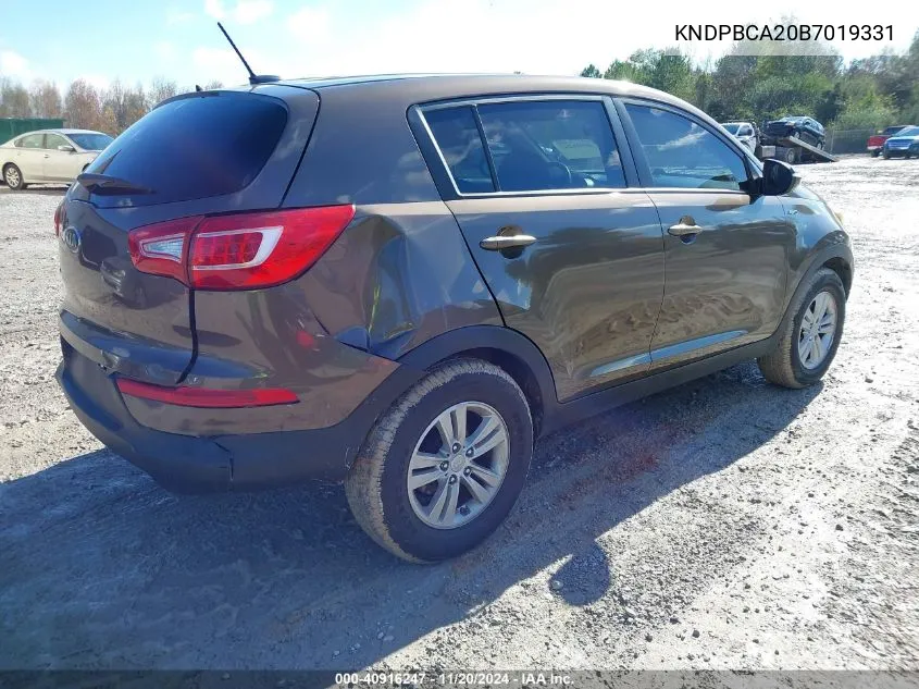 2011 Kia Sportage Lx VIN: KNDPBCA20B7019331 Lot: 40916247