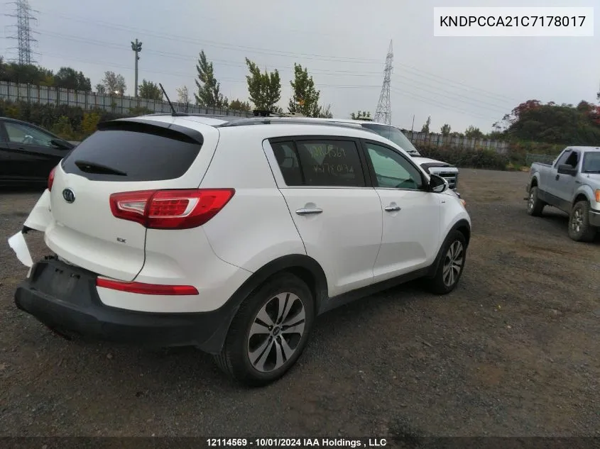 2012 Kia Sportage VIN: KNDPCCA21C7178017 Lot: 12114569