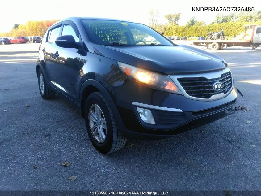 2012 Kia Sportage Lx VIN: KNDPB3A26C7326486 Lot: 12130556