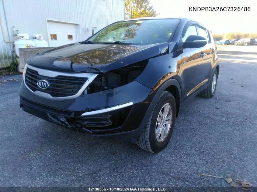 2012 Kia Sportage Lx VIN: KNDPB3A26C7326486 Lot: 12130556