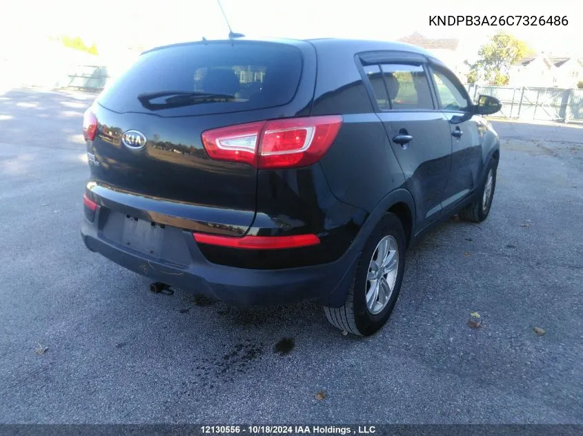 2012 Kia Sportage Lx VIN: KNDPB3A26C7326486 Lot: 12130556