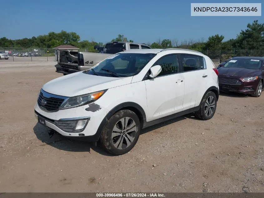 2012 Kia Sportage Ex VIN: KNDPC3A23C7343646 Lot: 39966496