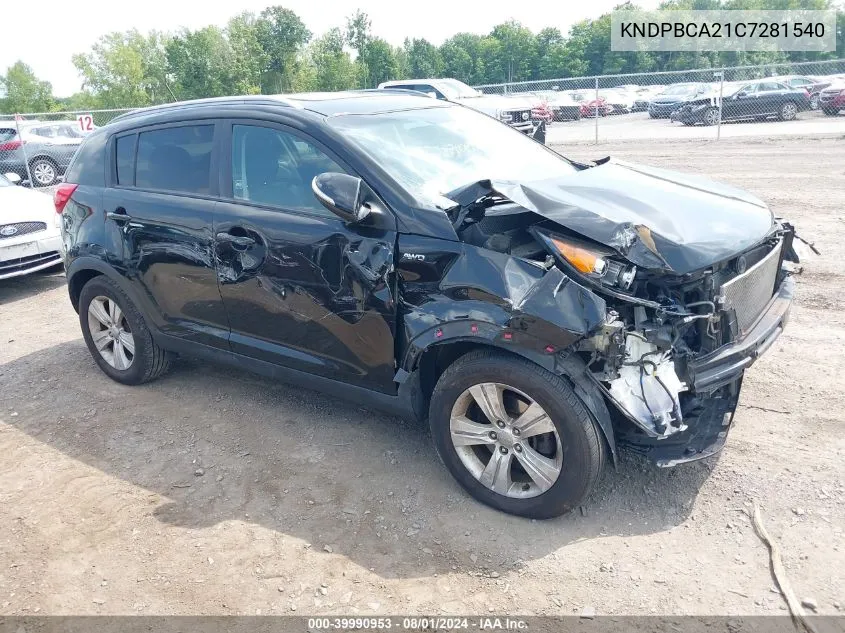 2012 Kia Sportage Lx VIN: KNDPBCA21C7281540 Lot: 40761351