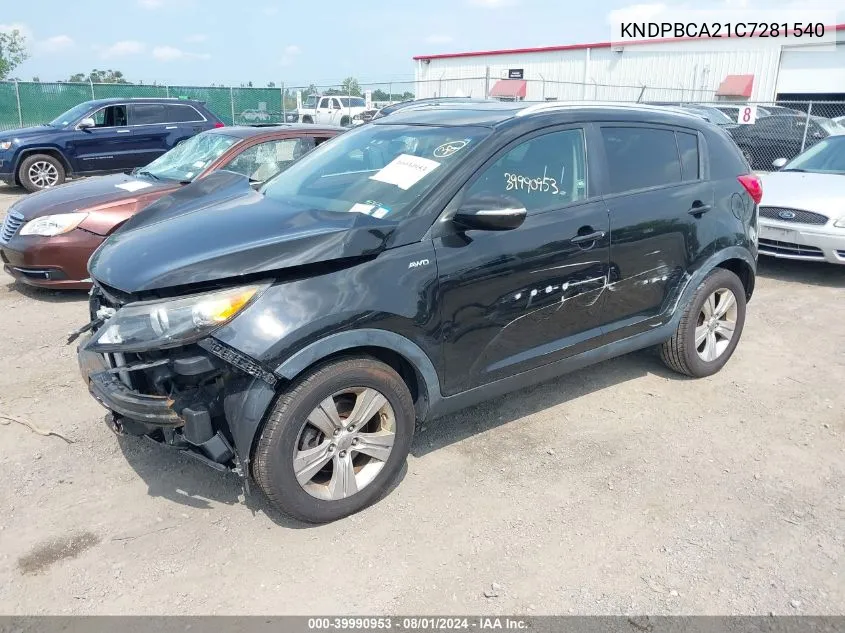 2012 Kia Sportage Lx VIN: KNDPBCA21C7281540 Lot: 40761351