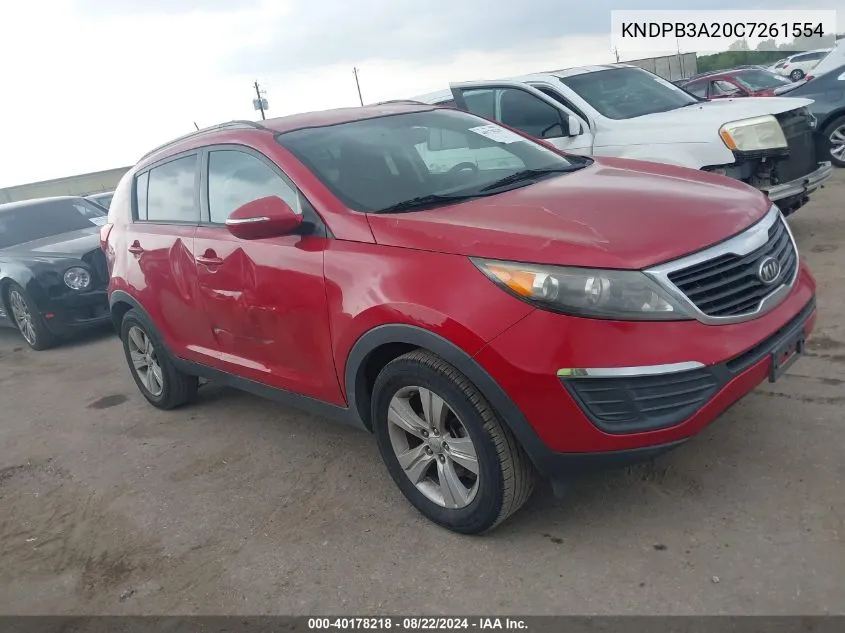 2012 Kia Sportage Lx VIN: KNDPB3A20C7261554 Lot: 40178218