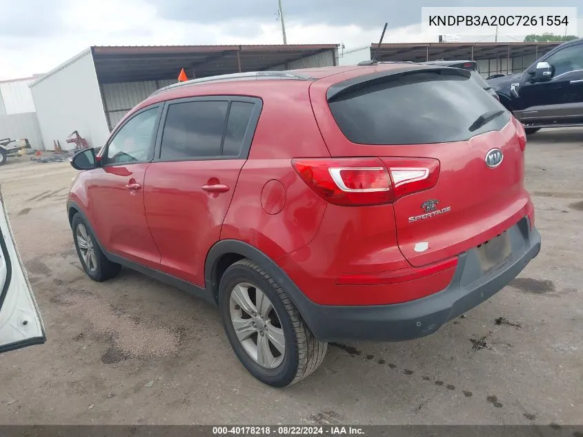 2012 Kia Sportage Lx VIN: KNDPB3A20C7261554 Lot: 40178218